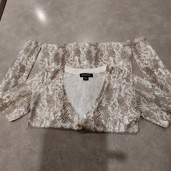 JESSICA Petite Women's Cream/Taupe Snakeskin Print Button Down L/S Cardigan XS - Picture 11 of 13